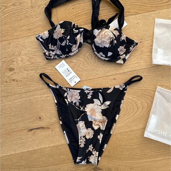 Cupshe x Kelsey Anderson - Summer Reel Bikini Set in Black & Beige - Picture 2 of 5